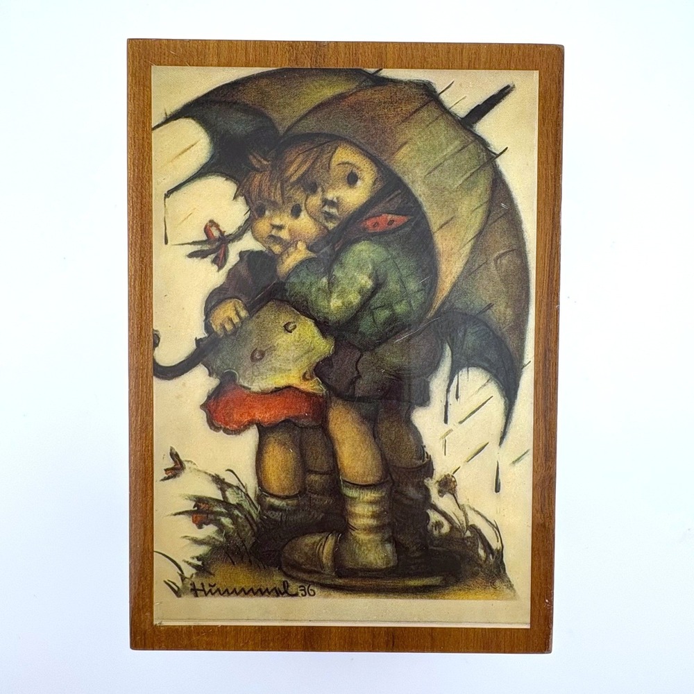 Vintage Hummel Reuge Swiss Music‎ Box Umbrella Boy Girl Italy Wood